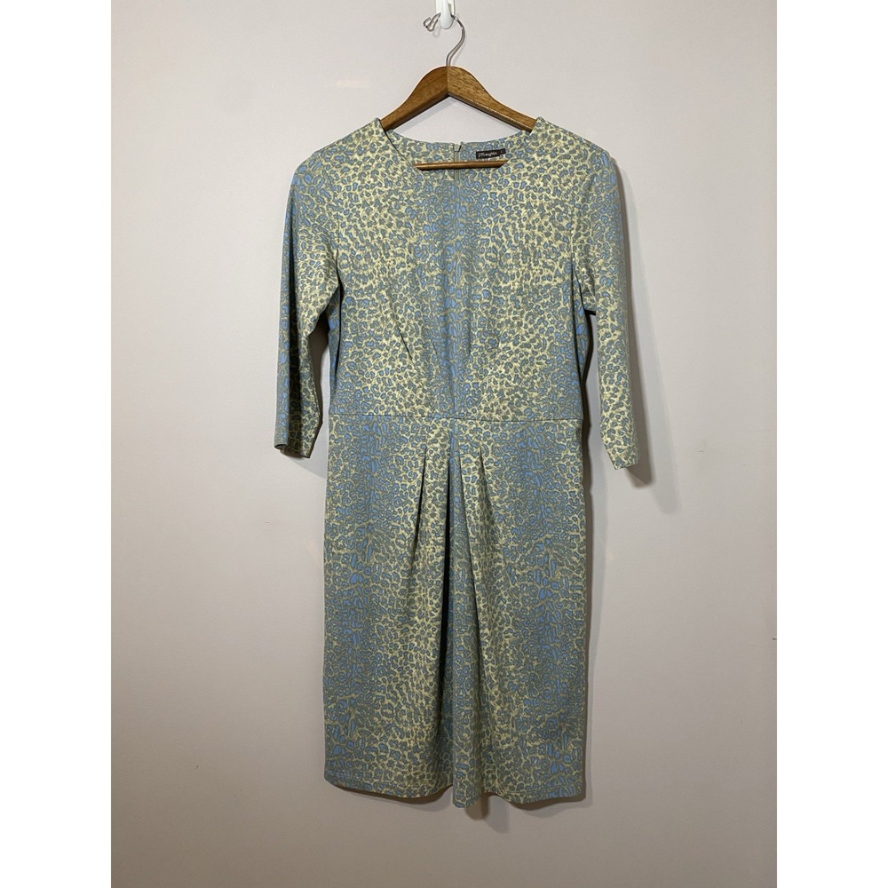 J. McLaughlin‎ Dress Womens L Blue Tan Leopard Print Silky Soft Pleated Stretch